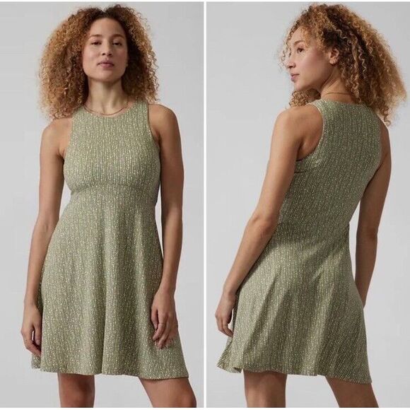ATHLETA Santorini Thera Printed Dress Women's XL 2022 Rice Pearls‎ Eucalyptus - Picture 1 of 12